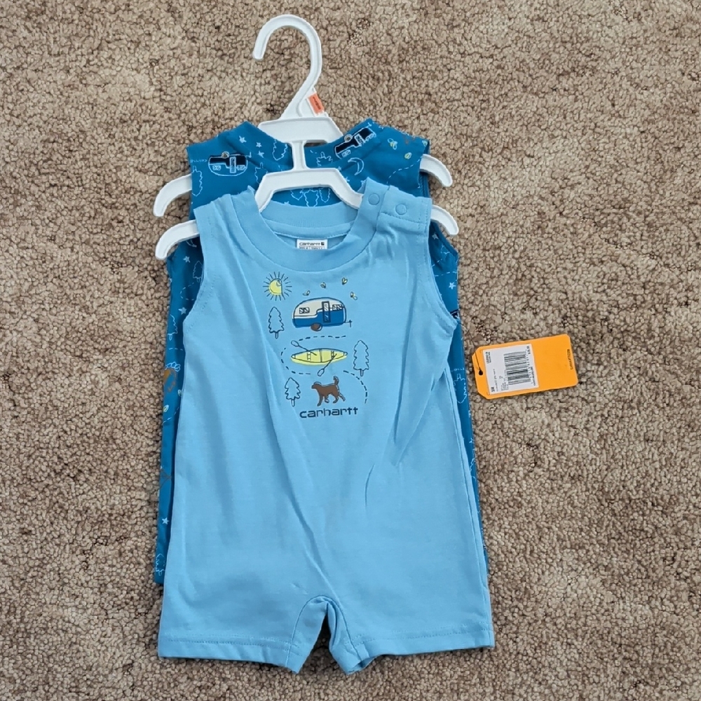 Carhartt Light Blue and Teal Kids One-Piece Rompers (2 Pack)